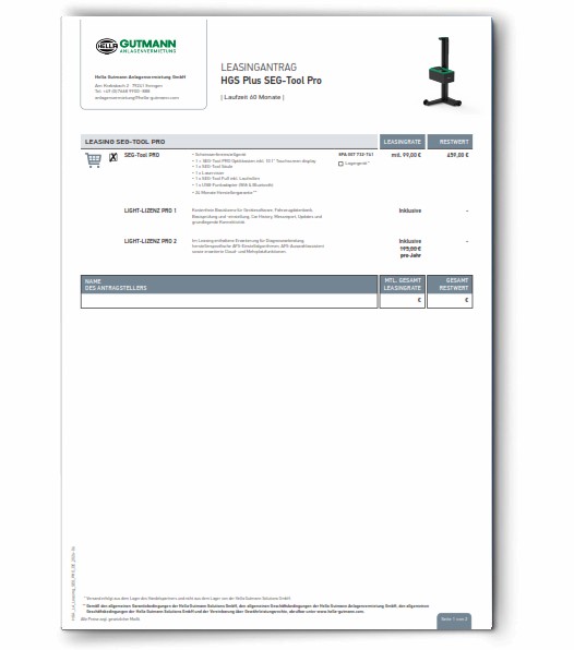 Hella Gutmann SEG Tool PRO Scheinwerfereinstellgerät Leasingantrag